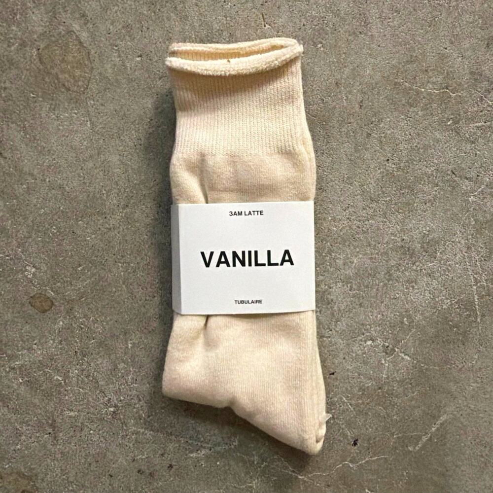 3AM LATTE Men's Solid Beige Crew Socks Size L Full Toe 1 Pair